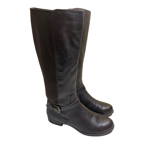 Isaac Mizrahi Shoes - Isaac Mizrahi Live Womens 6.5M Trot Brown Leather Stretch Calf Knee High Boots